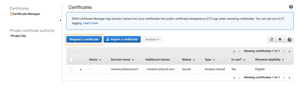 screenshot request certificate acm