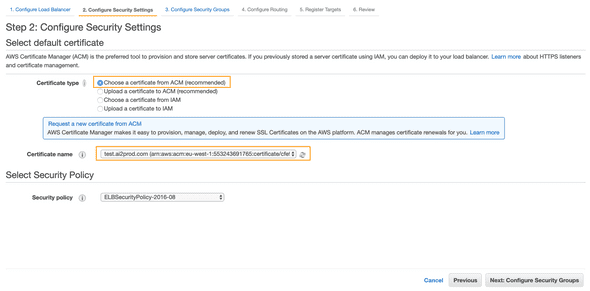 screenshot load balancer select certificate